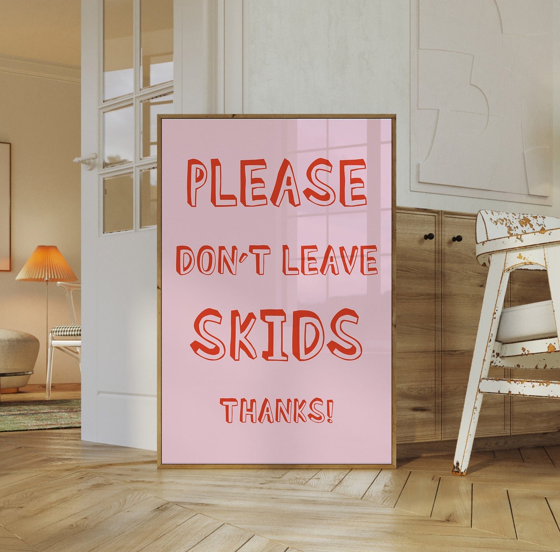 Please Dont Leave Skids Thanks Funny Pink Bathroom Sign Poster - Image 2