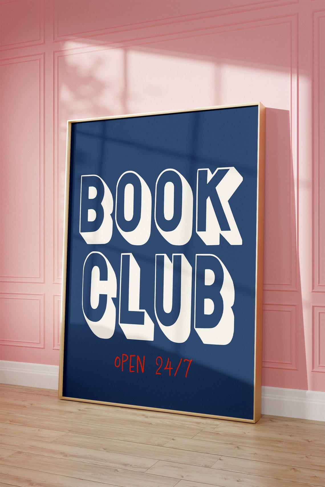 Navy Blue Book Club Open 24-7 Bold Typography Book Art Poster - Image 2