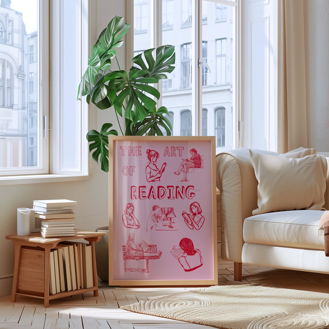 The Art Of Reading Red Pink Women Reading Illustration Poster - Image 3