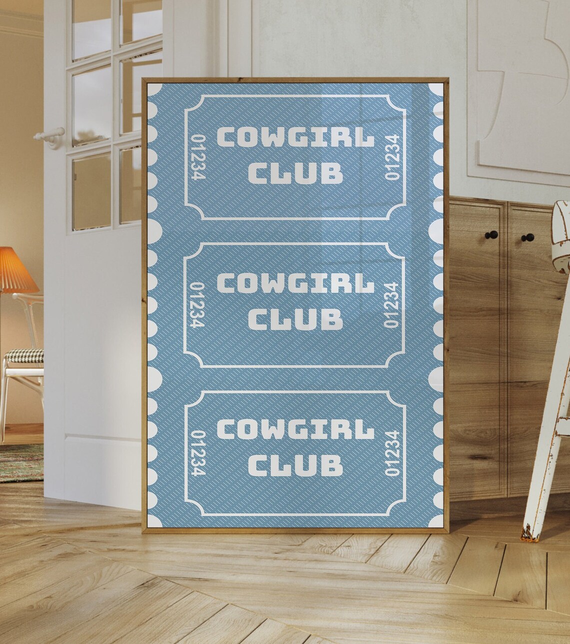 Cowgirl Club Blue Ticket Minimalist Cowgirl Aesthetic Wall Art - Image 2
