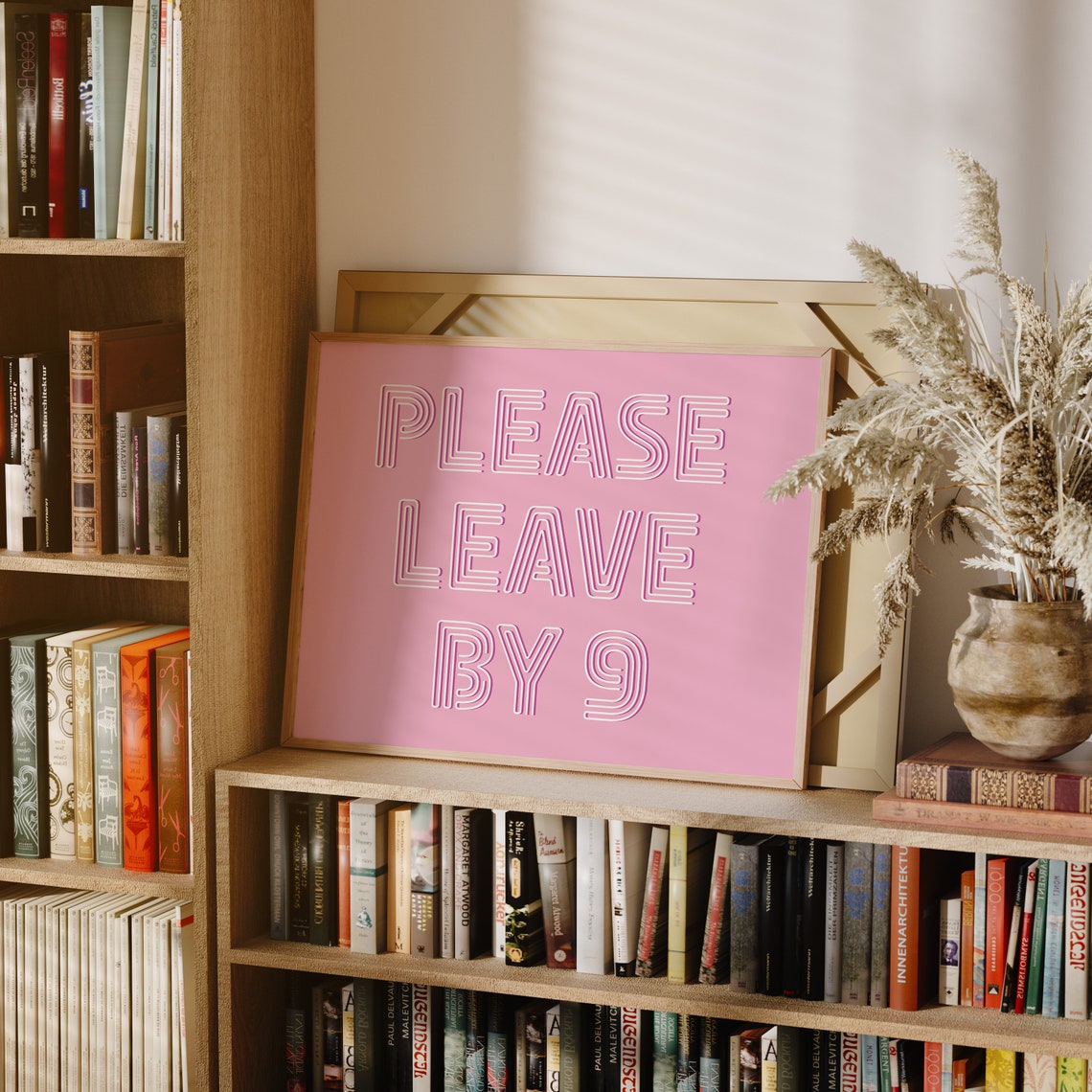 Please Leave by 9 Neon Tube Lettering on Pink Horizontal Poster - Image 2