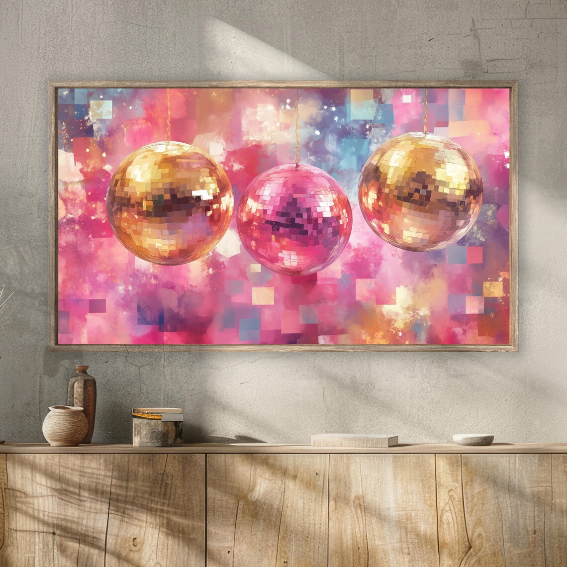 Pink Gold Disco Balls Party Abstract Colorful New Year Wall Poster - Image 2