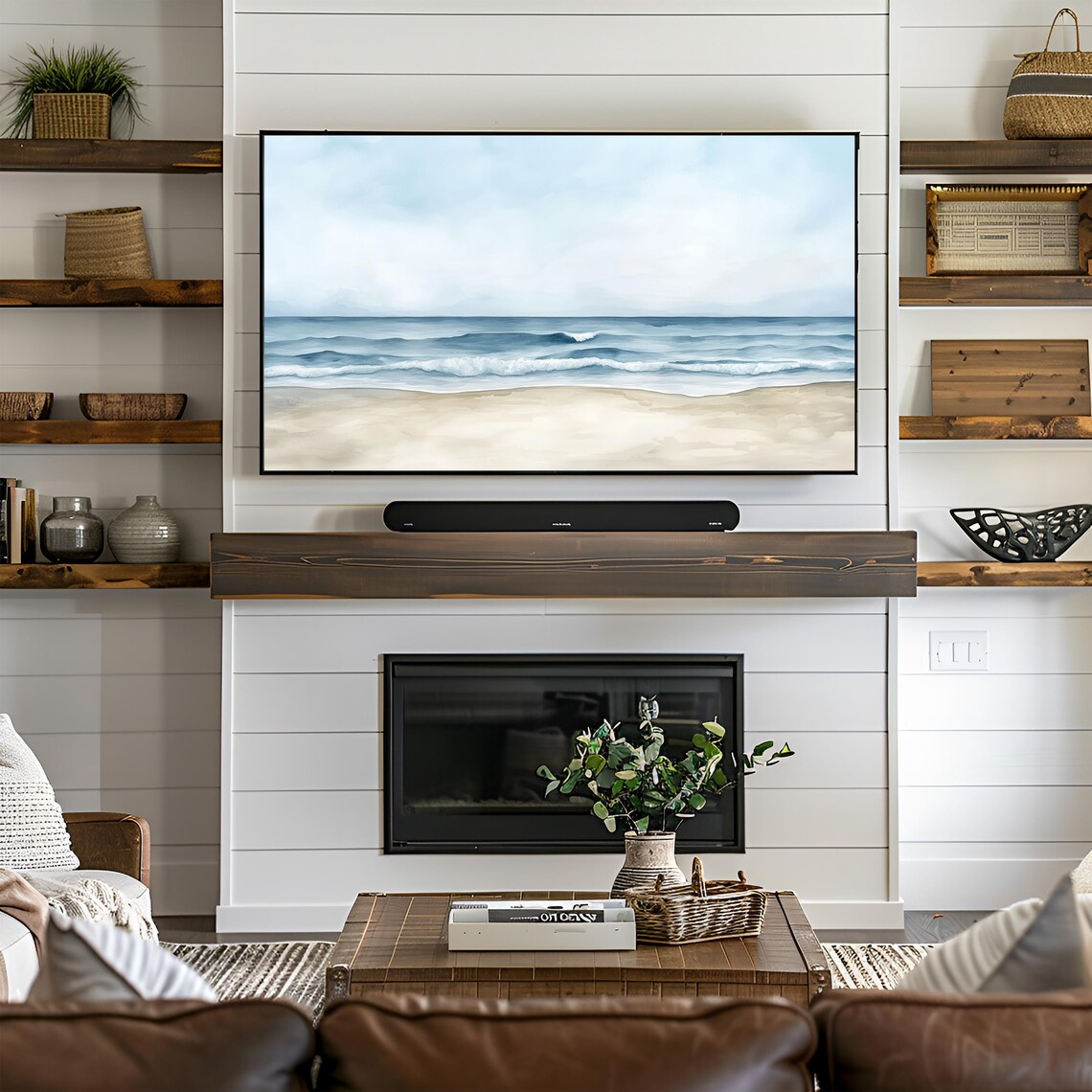 Calm Beach Waves Watercolor Minimalist Coastal Seascape Poster - Image 2