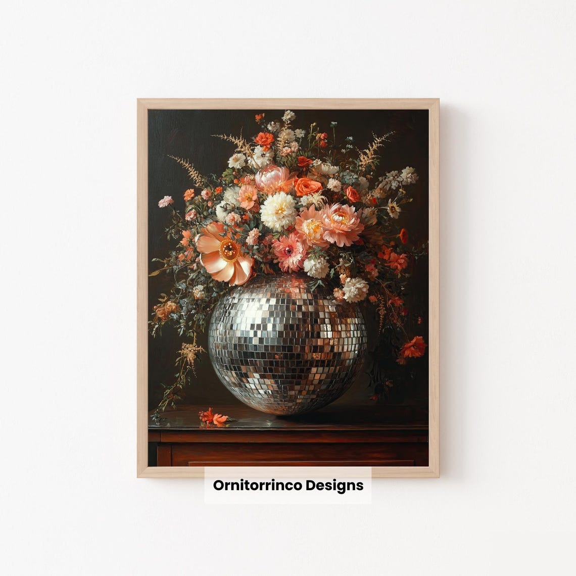 Disco Ball Flower Vase Vintage Floral Still Life Retro Wall Art - Image 2