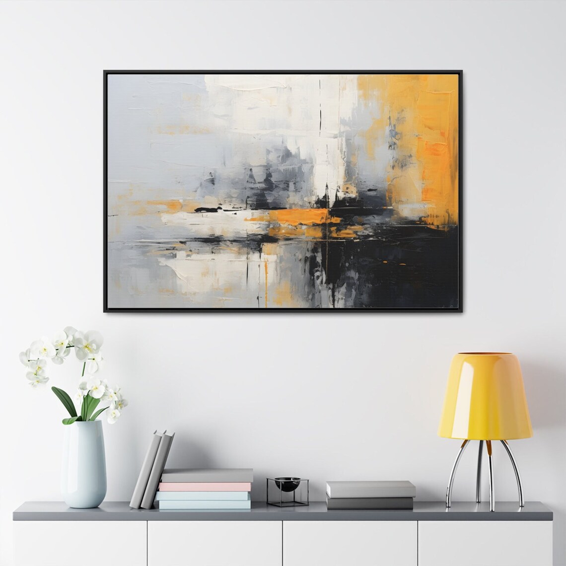Gray Gold Abstract Landscape Painting Modern Minimalist Poster