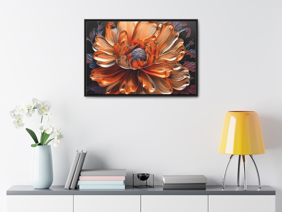Metallic Copper Dahlia Flower Macro 3D Bloom Dramatic Floral Poster