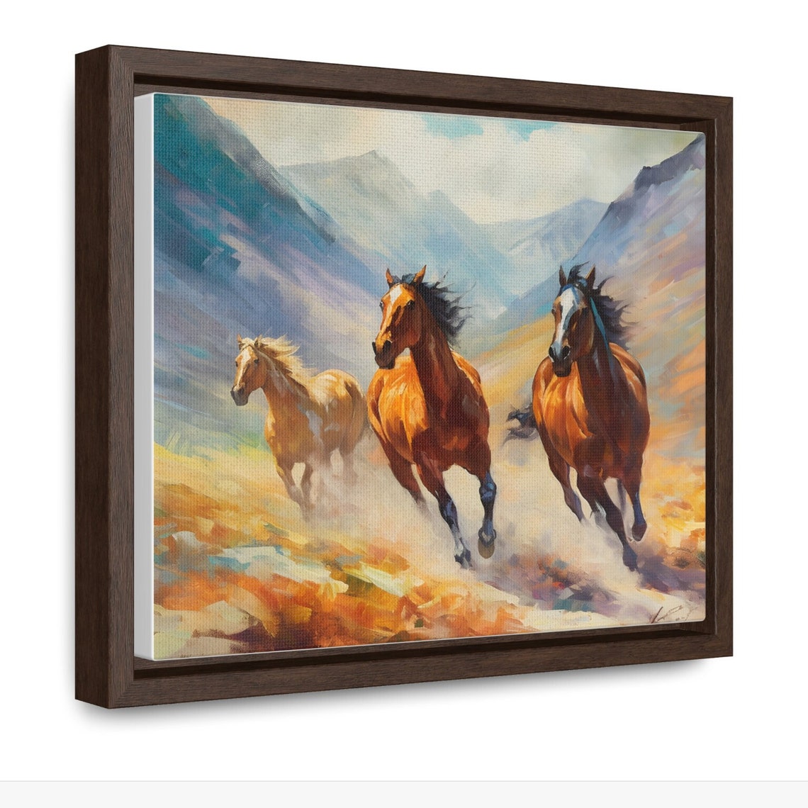 Wild Mustangs Galloping Through a Misty Mountain Valley Poster - Image 2
