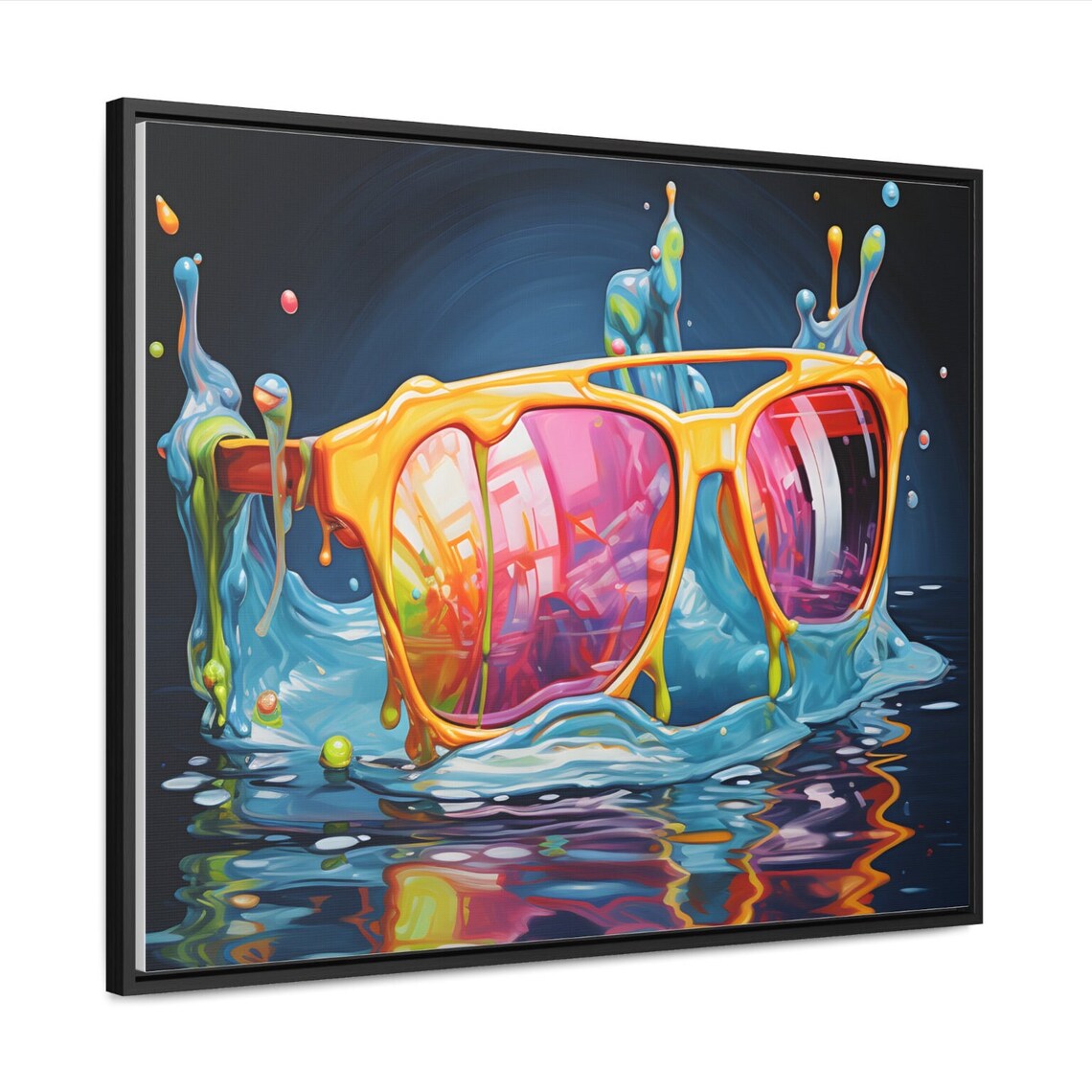 Orange Sunglasses Water Splash Pop Art Summer Neon Style Poster - Image 2