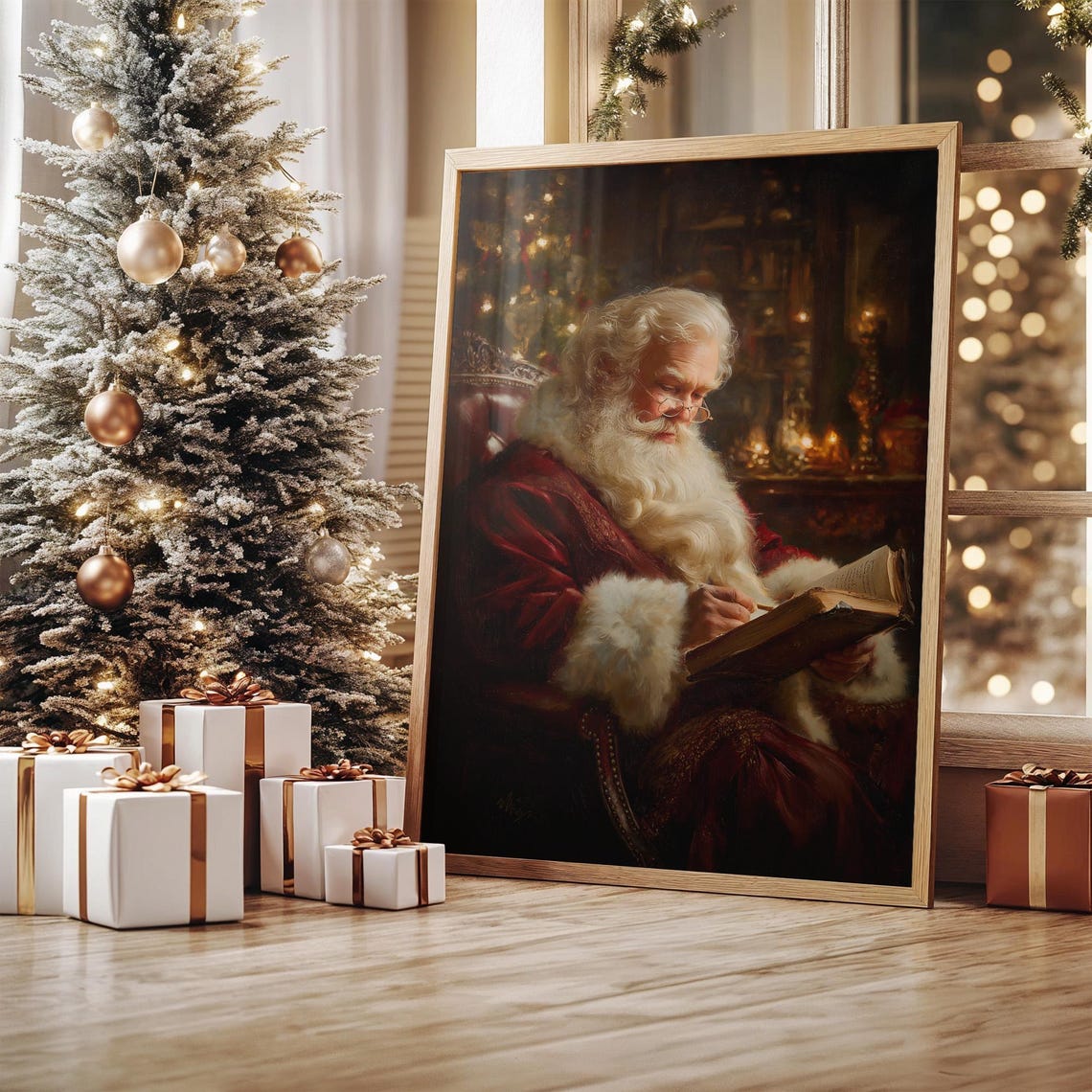 Santa Writing In Book By Christmas Firelight