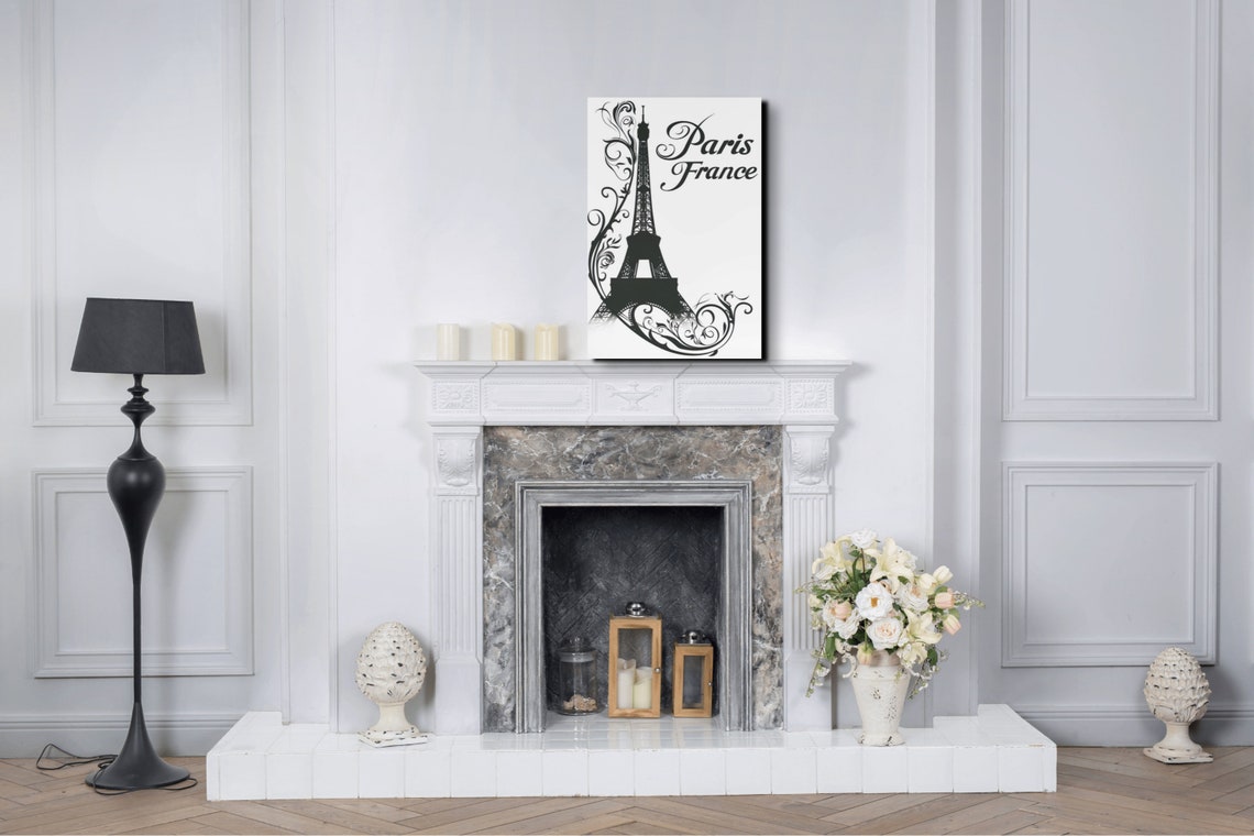 Black Eiffel Tower Silhouette With Paris France Script Wall Art - Image 5
