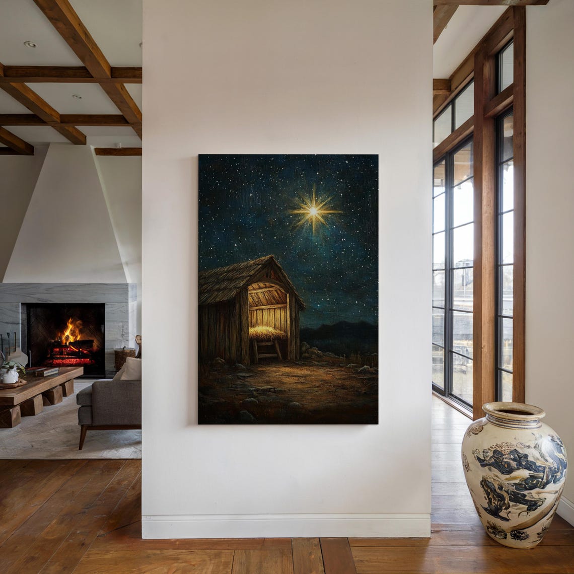 Rustic Nativity Scene With Star Of Bethlehem Glowing Manger Poster - Image 5