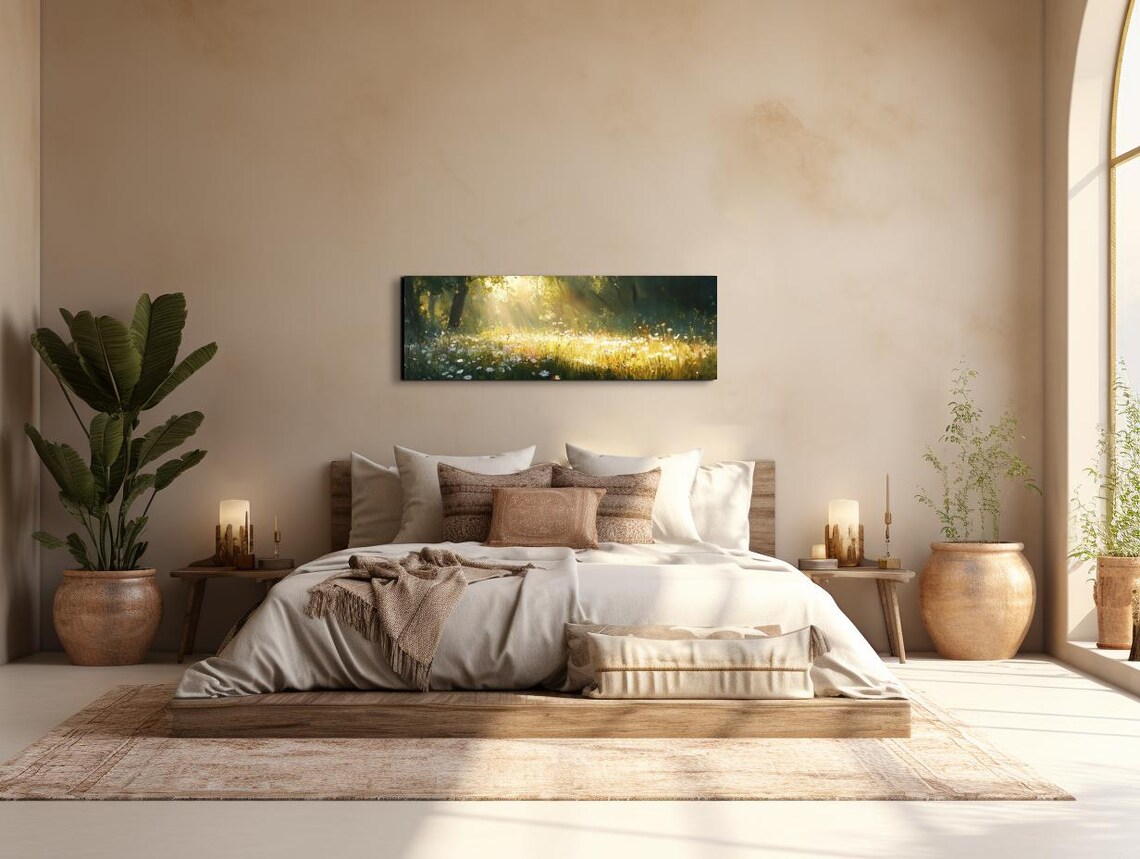 Serene Wild Flower Landscape, Tranquil Landscape Art - Image 3