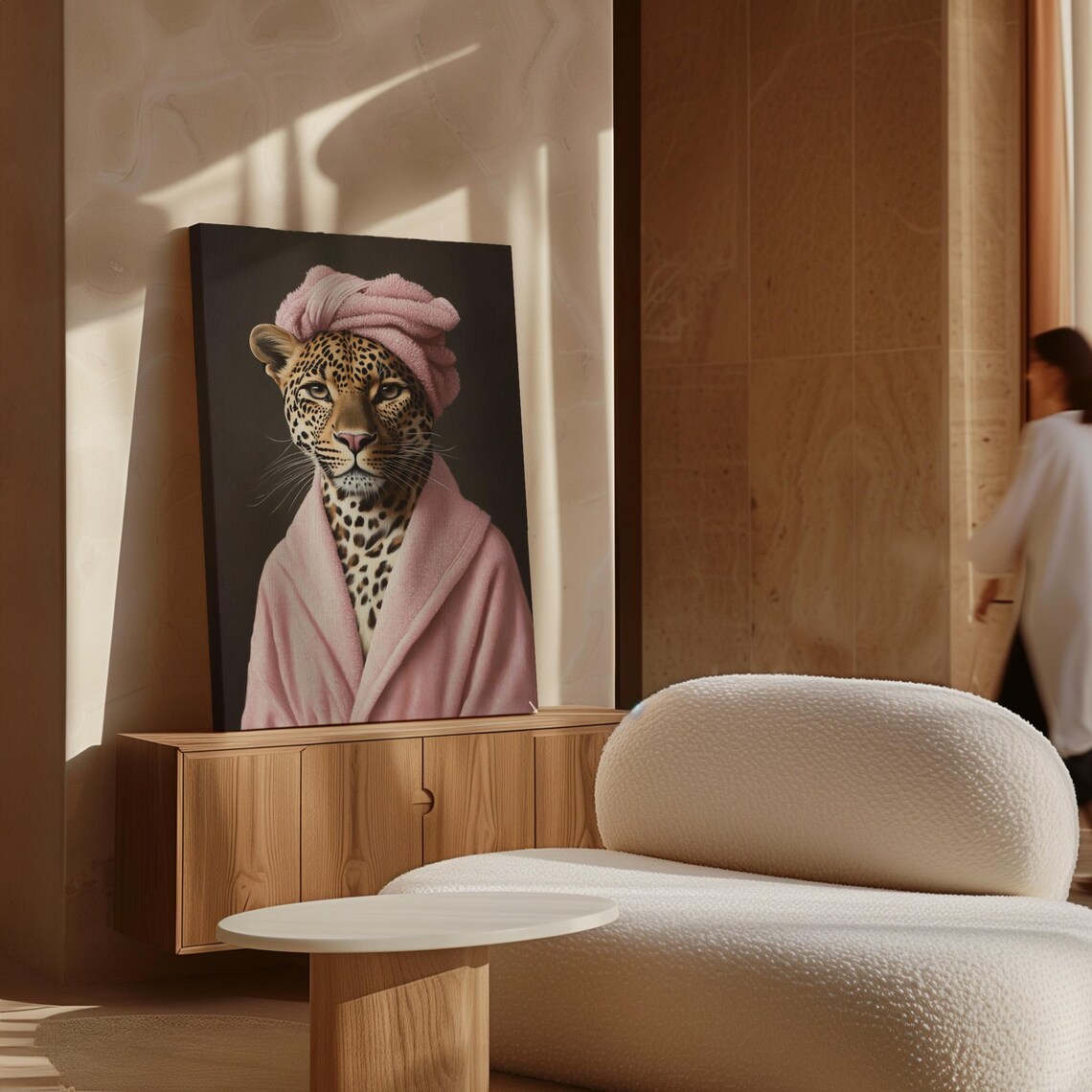 Leopard In Pink Bathrobe With Towel On Head Funny Animal Portrait Poster - Image 5