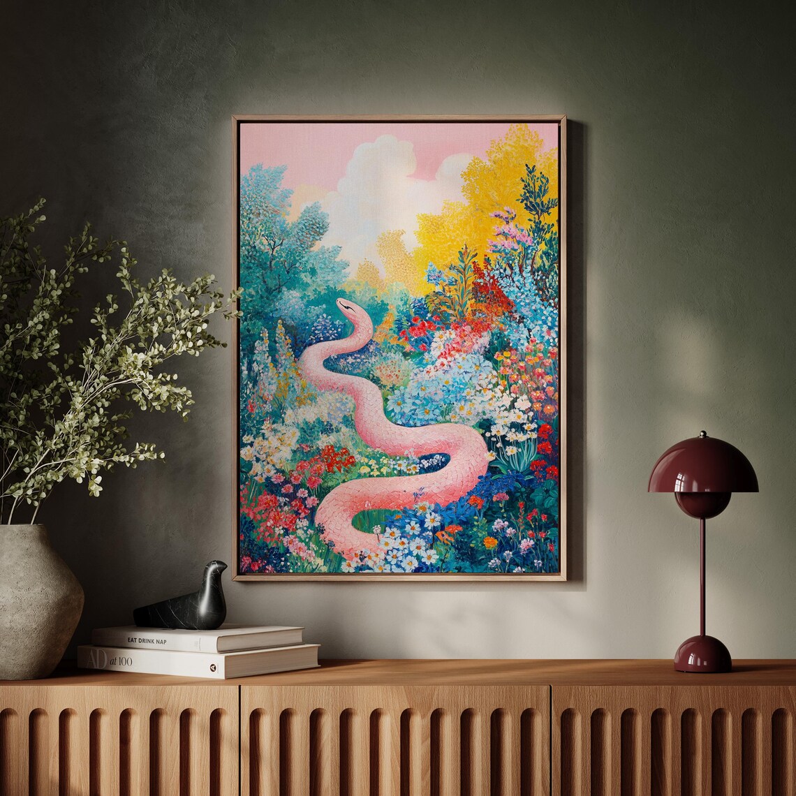 Pink Snake In Wildflower Garden Colorful Nature Scene Poster - Image 7