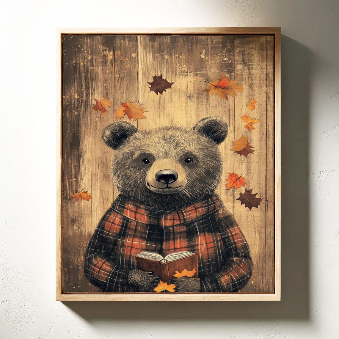Cozy Bear in a Red Plaid Flannel Reading an Autumn Book Poster - Image 3