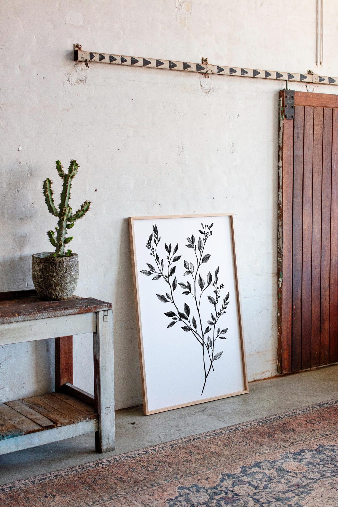 Full Botanical Leafy Branch Ink Drawing Minimalist Wall Poster - Image 3