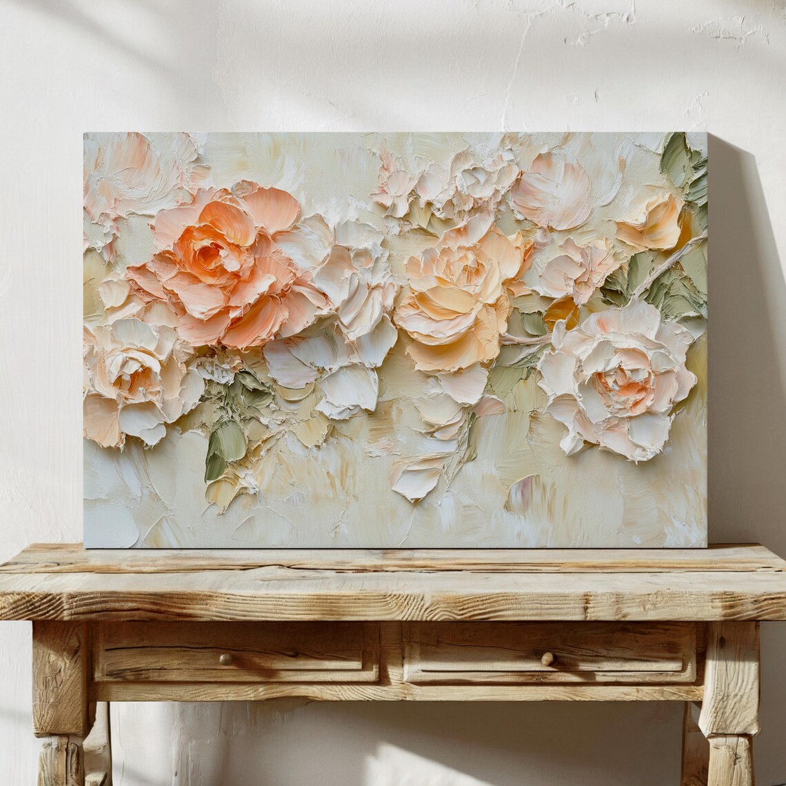 Impasto Rose Painting, Soft Peach Botanical Art Print - Image 5