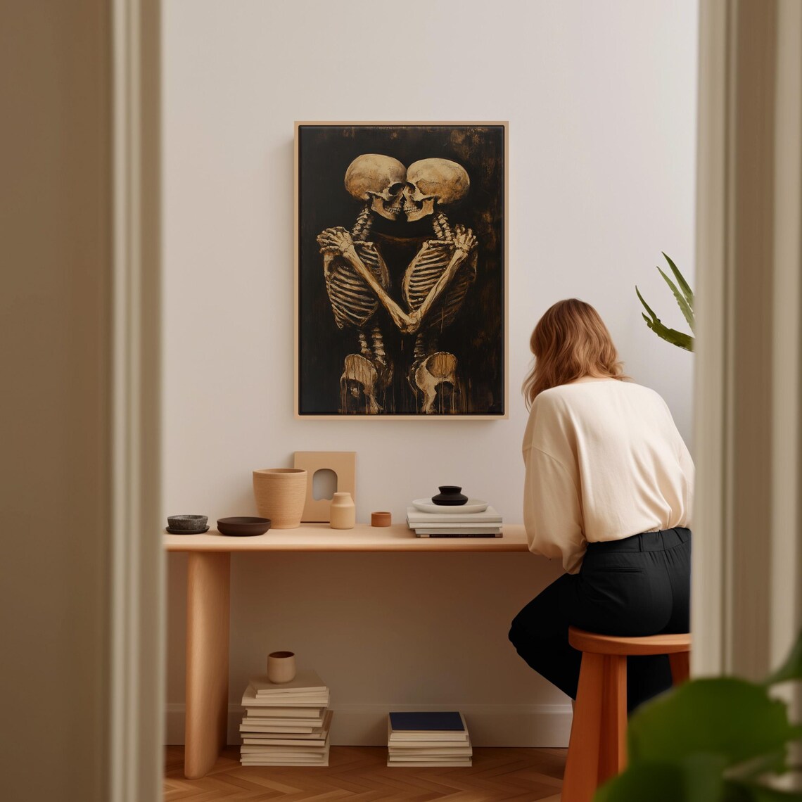 Eternal Love Skeleton Embrace Gothic Romantic Art Print - Image 3