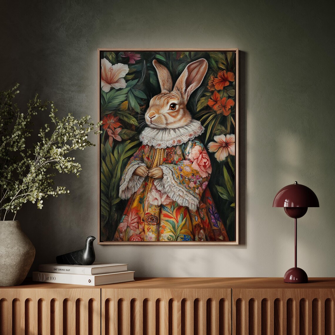 Regal Rabbit in Floral Victorian Dress Vintage Animal Portrait Poster - Image 7