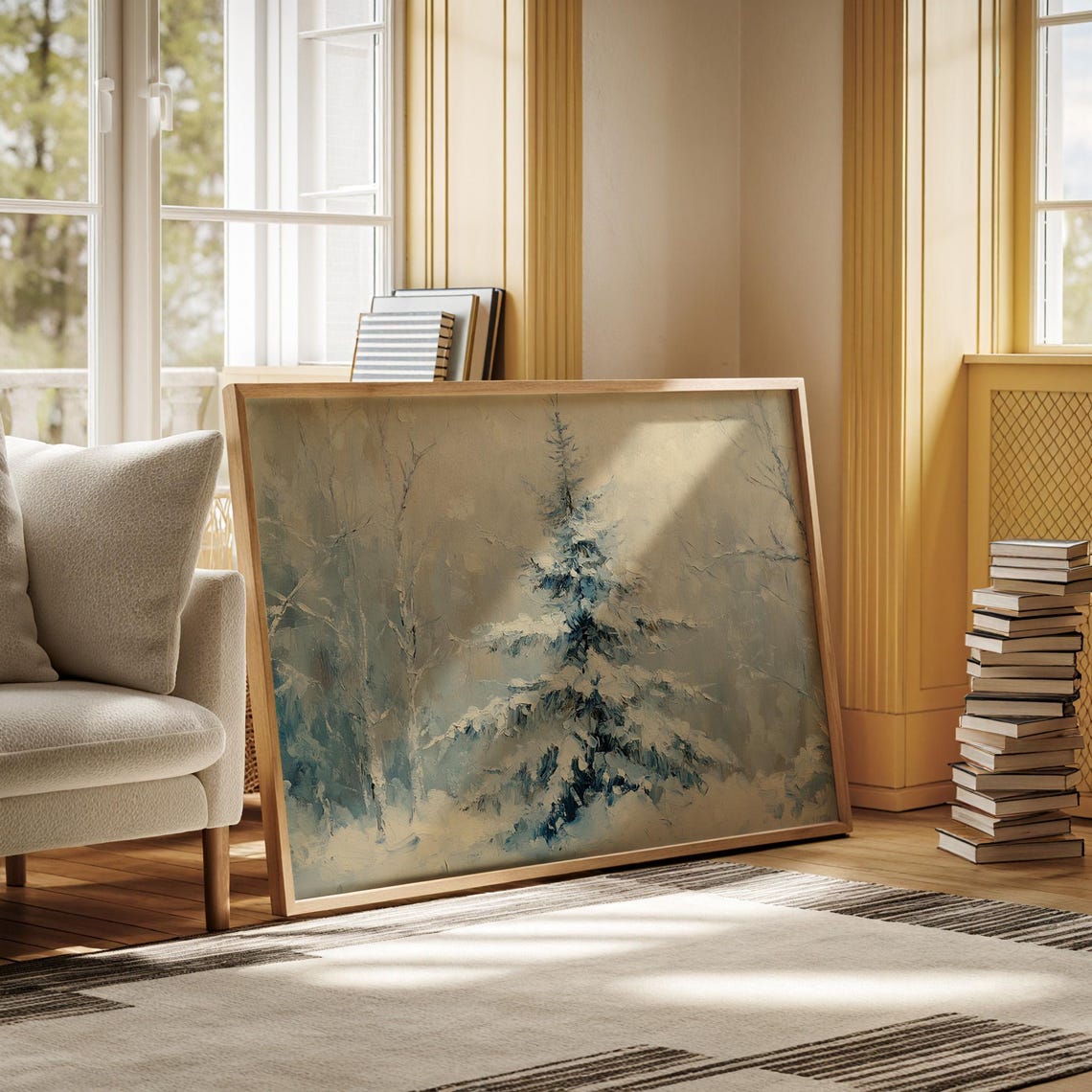 Tranquil Lone Snow Covered Pine Tree On Pale Winter Morning Wall Art - Image 6