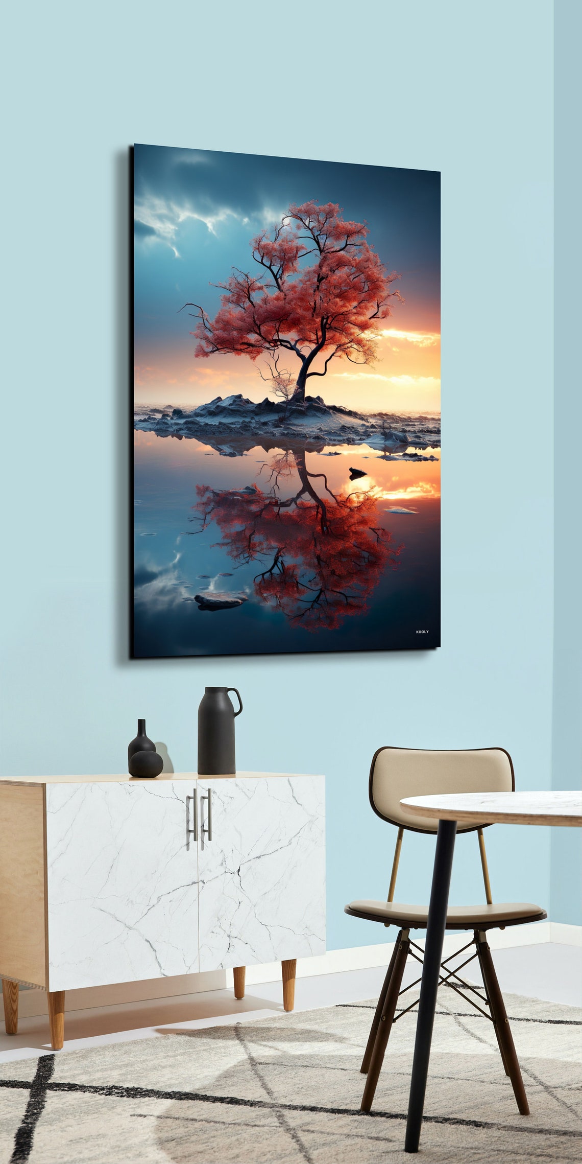 Red Tree Island Mirror Reflection Lake Sunset Serene Art Poster - Image 5