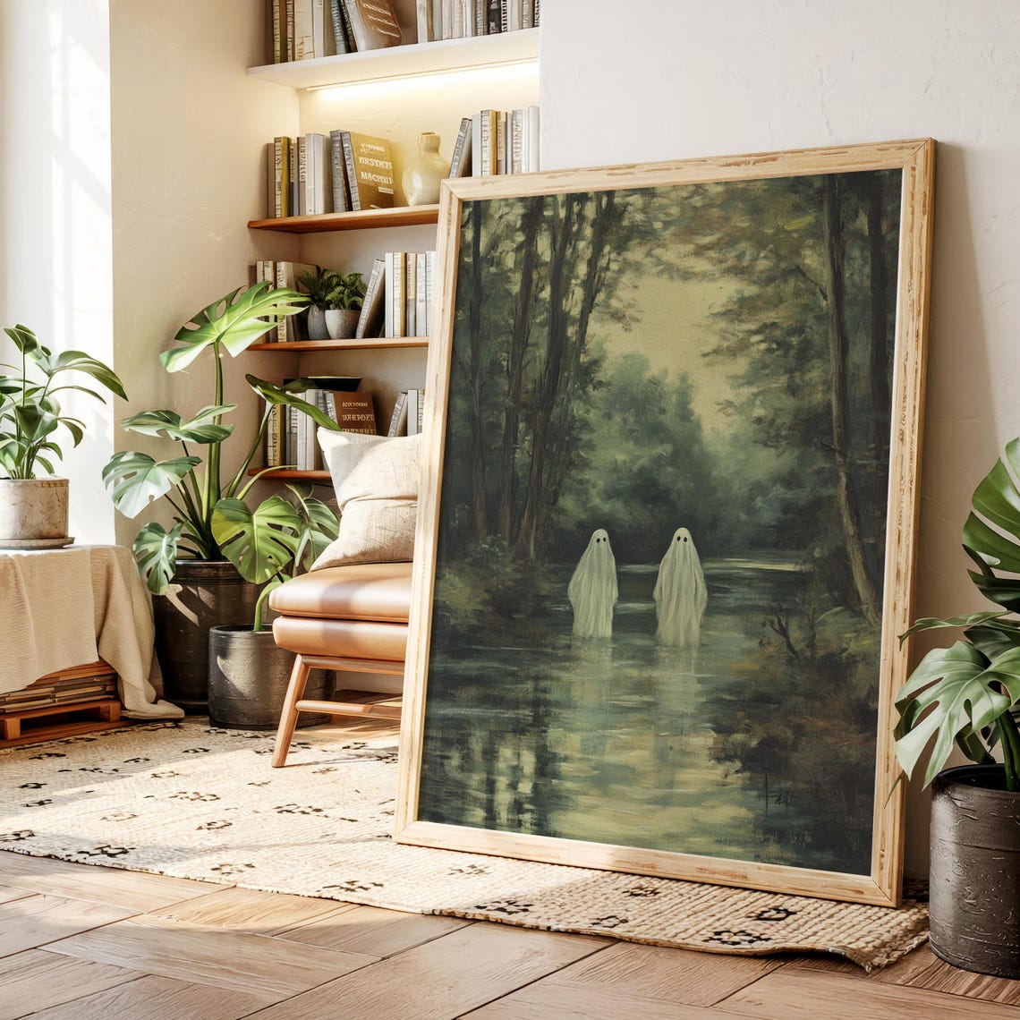 Ghosts In Forest River At Dusk Haunting Surreal Landscape Poster