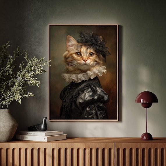 Regal Victorian Tabby Cat In Lace Collar Elegant Royal Wall Art
