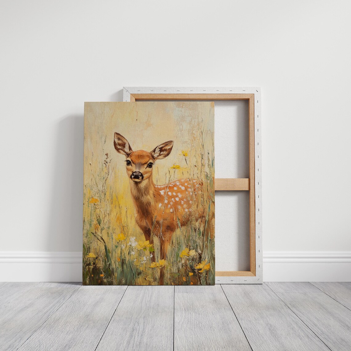 Fawn In Wildflower Meadow Art Print, Rustic Woodland Decor - Image 3