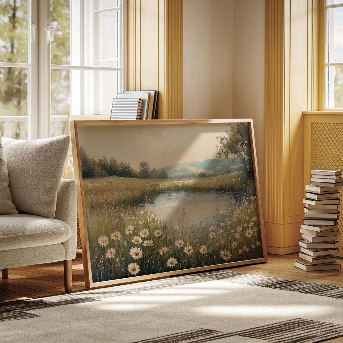 Serene Pond With Wild Daisies, Peaceful Landscape - Image 7
