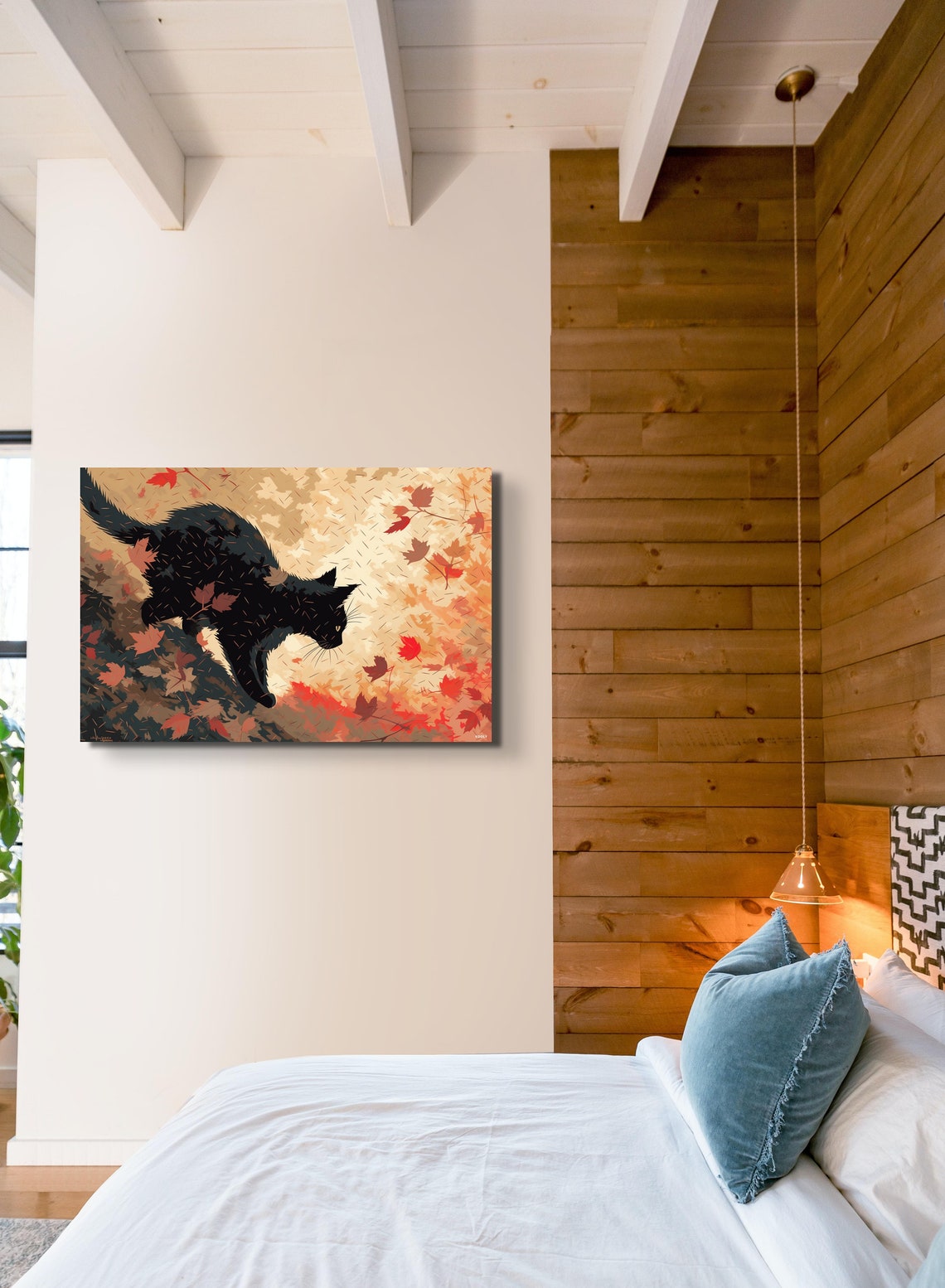 Black Cat Autumn Leaves Falling Illustration Fall Art Poster - Image 4