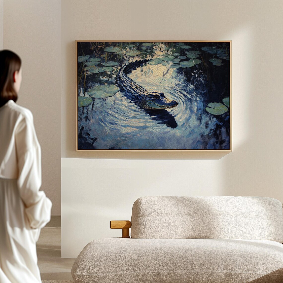Close Up Alligator in Moonlit Lily Pond Swamp Wildlife Poster - Image 5