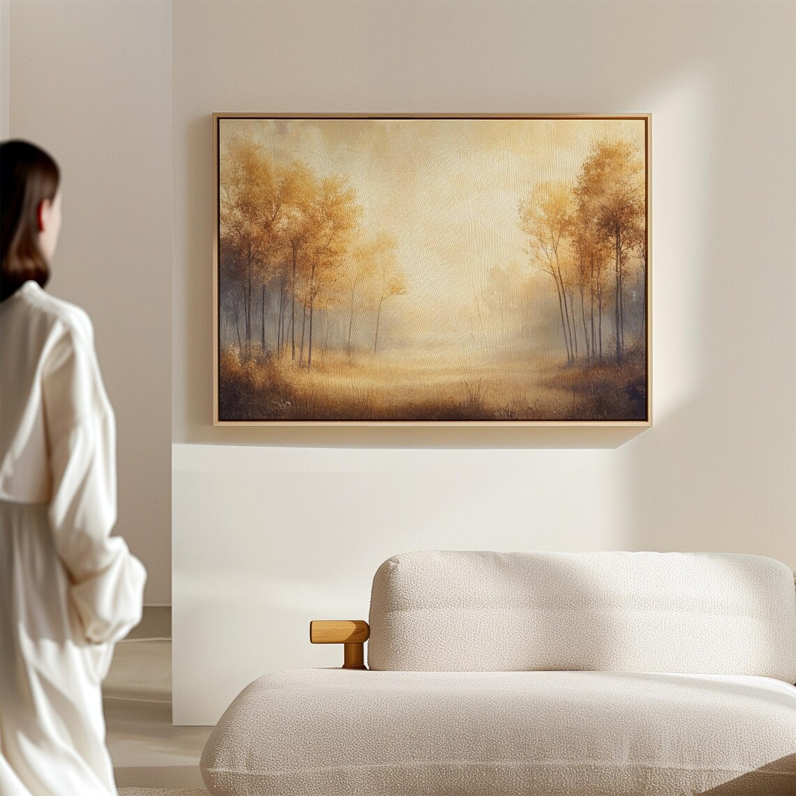 Golden Autumn Trees In Mist Morning Light Forest Landscape Painting Poster - Image 4
