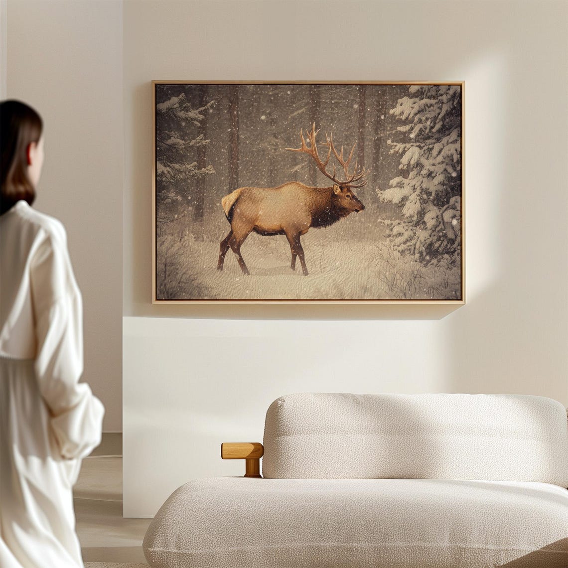 Bull Elk Walking Through A Snowy Forest In Falling Snow Winter Poster - Image 6