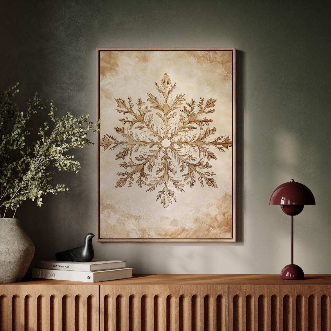 Golden Botanical Snowflake Illustration Winter Holiday Art Poster - Image 5