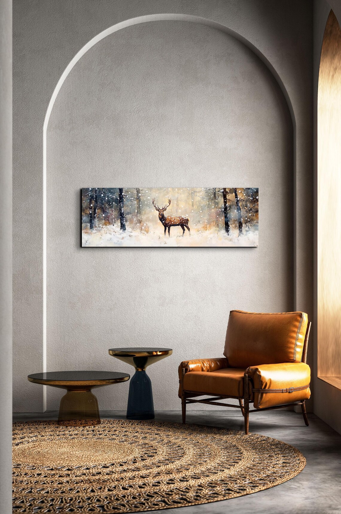 Elk Standing In Snowy Forest Winter Wildlife Painting Poster - Image 6