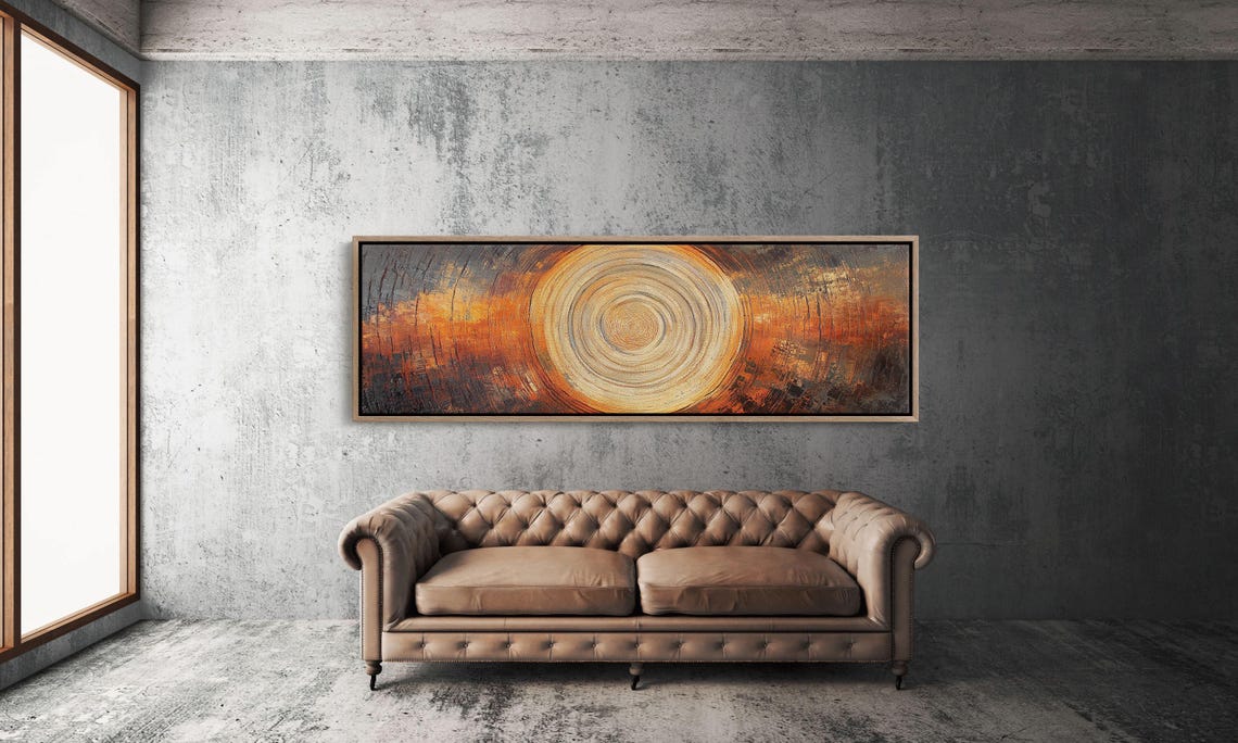 Warm Gold Panoramic Tree Ring Abstract Wood Grain Decor Poster - Image 3