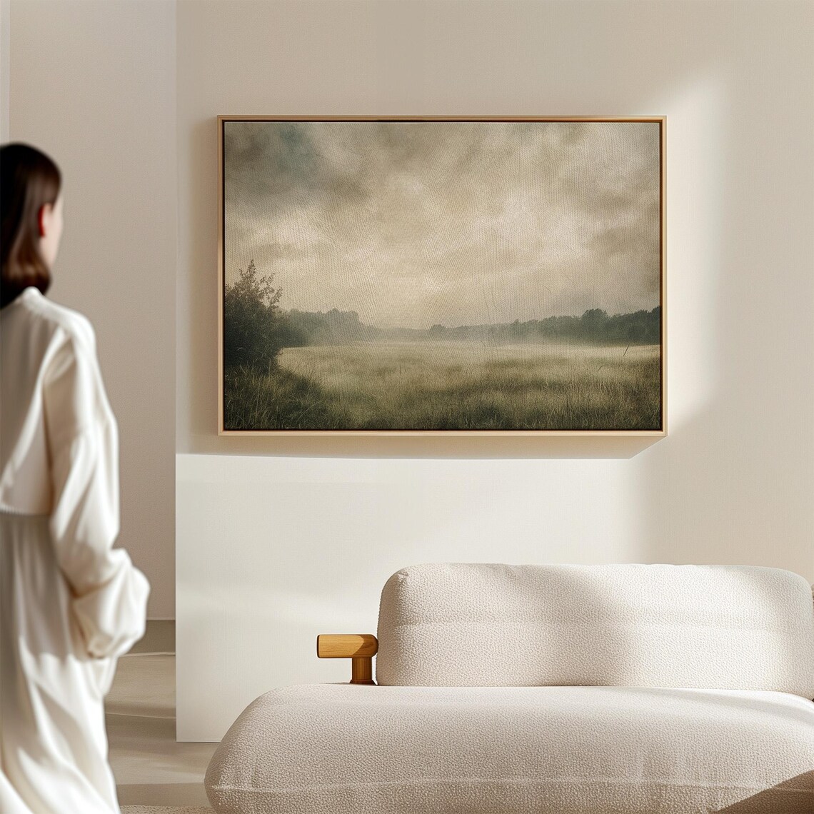 Serene Foggy Meadow Rustic Landscape Art Print - Image 4