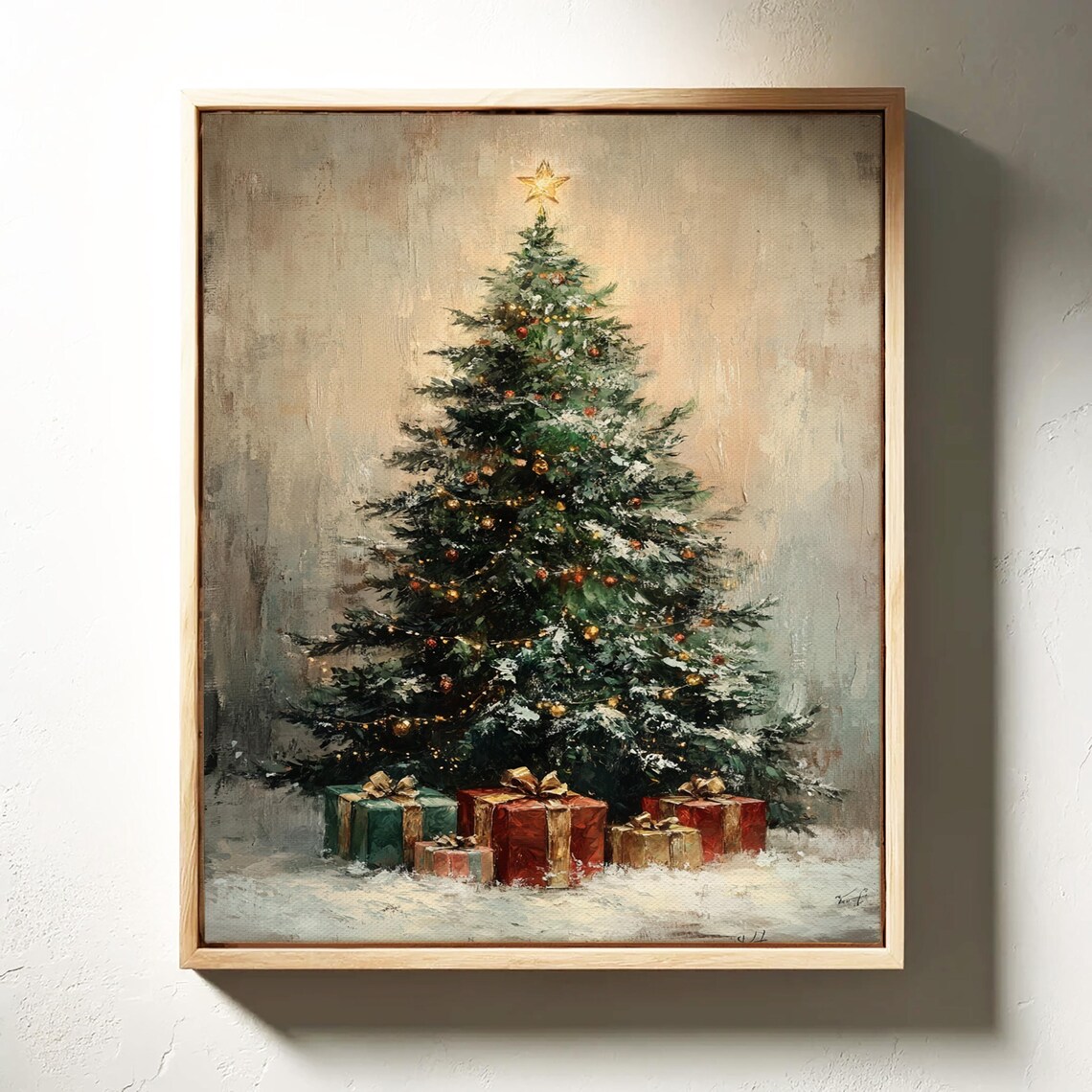 Snowy Christmas Tree Star Gifts Vintage Holiday Painting Poster - Image 4