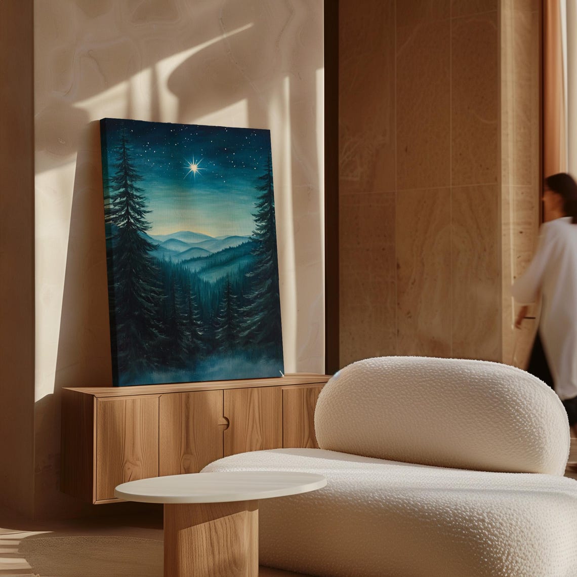 Silent Night Christmas Star Over Dark Pine Forest Mountain Poster - Image 7