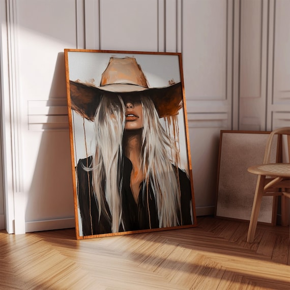 Blonde Cowgirl Western Drip Art Print, Rustic Farmhouse