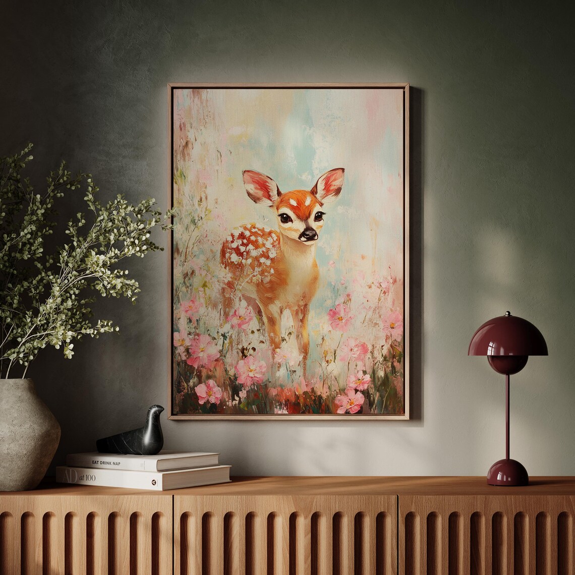 Baby Fawn Spotted Deer Pink Cosmos Flowers Pastel Spring Poster - Image 7
