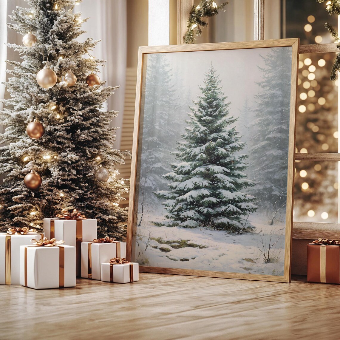 Snow Covered Evergreen Tree Winter Art Print