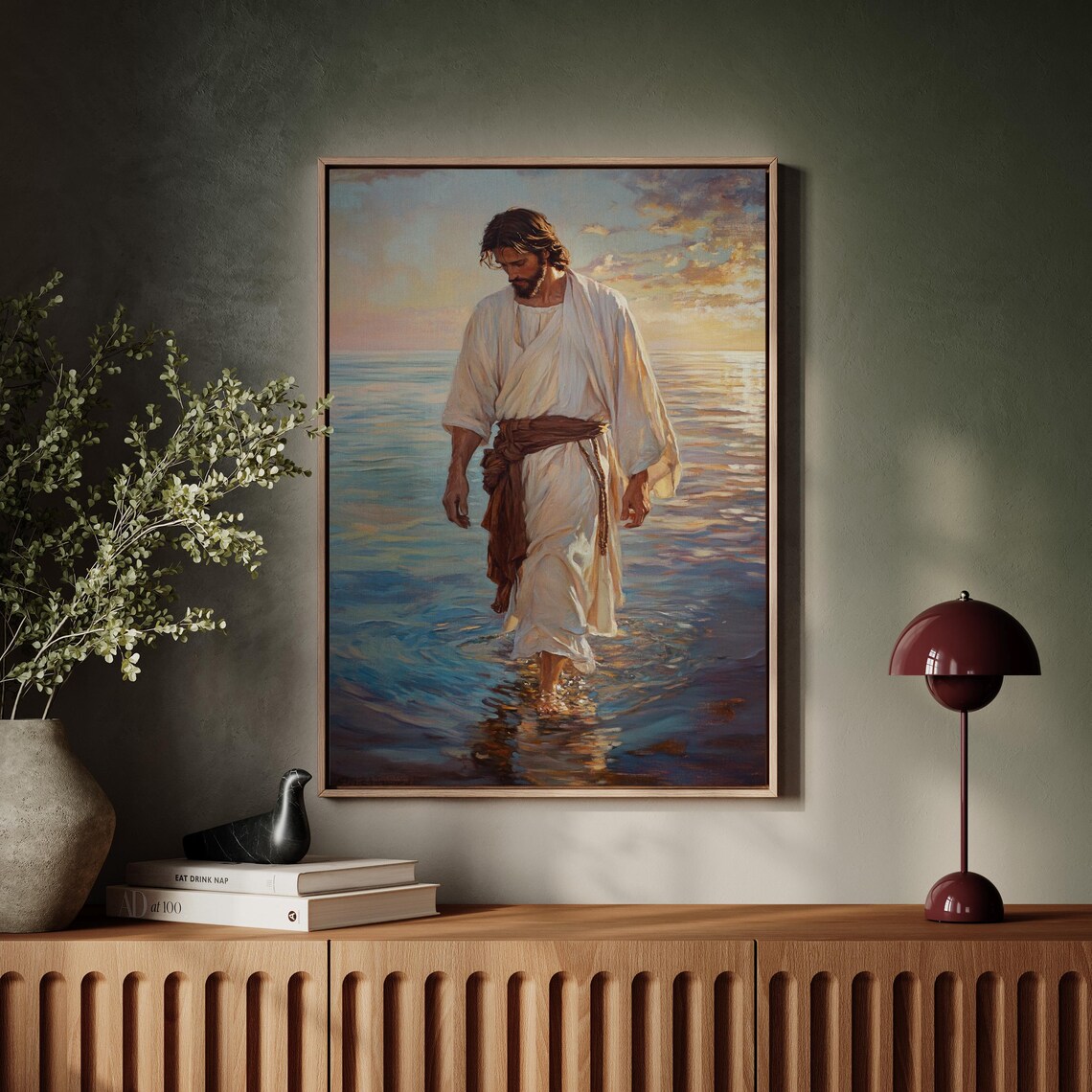 Jesus Walking On Water At Sunset Inspirational Christian Faith Poster - Image 5