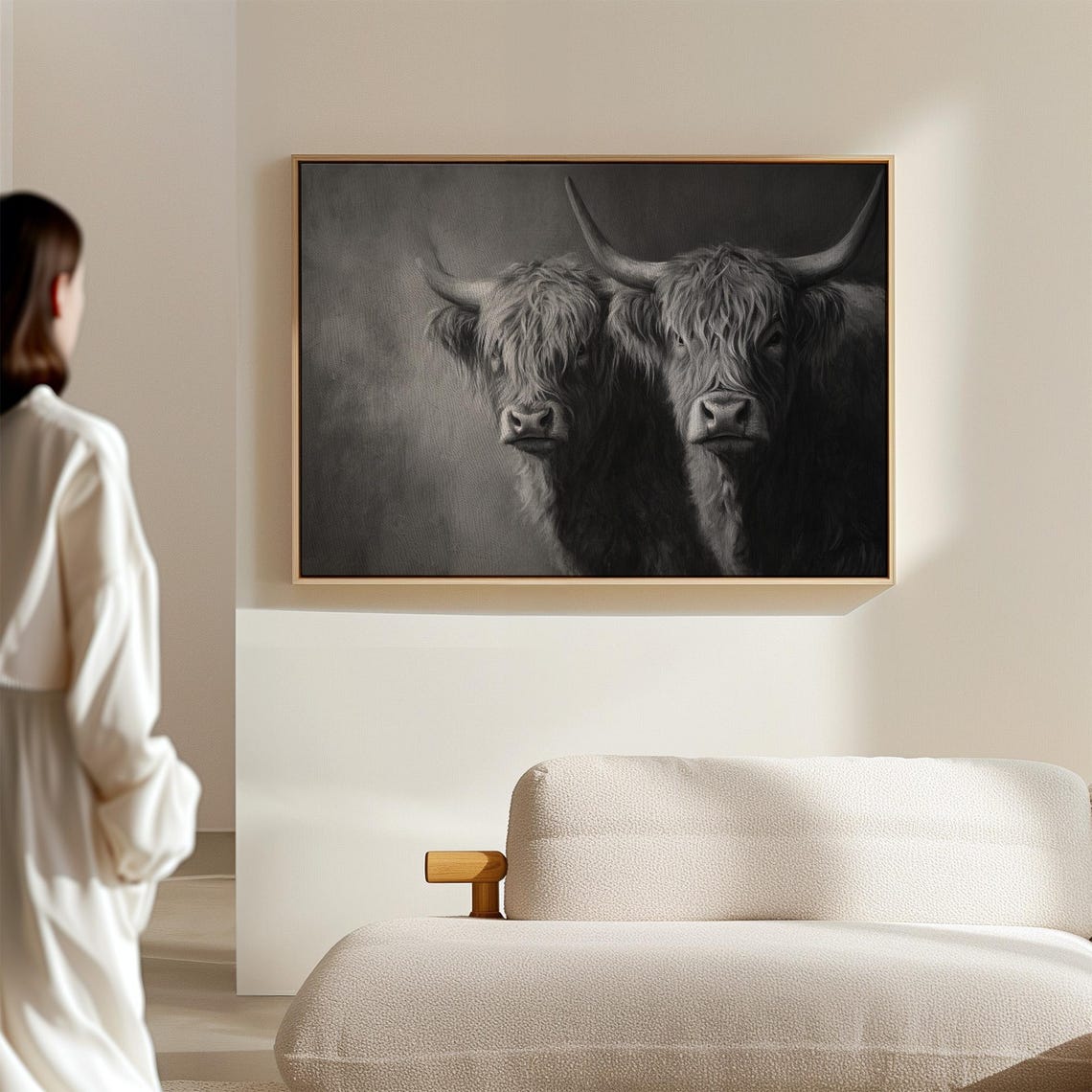 Highland Cows Pair Monochrome Black White Dramatic Portrait Poster - Image 7