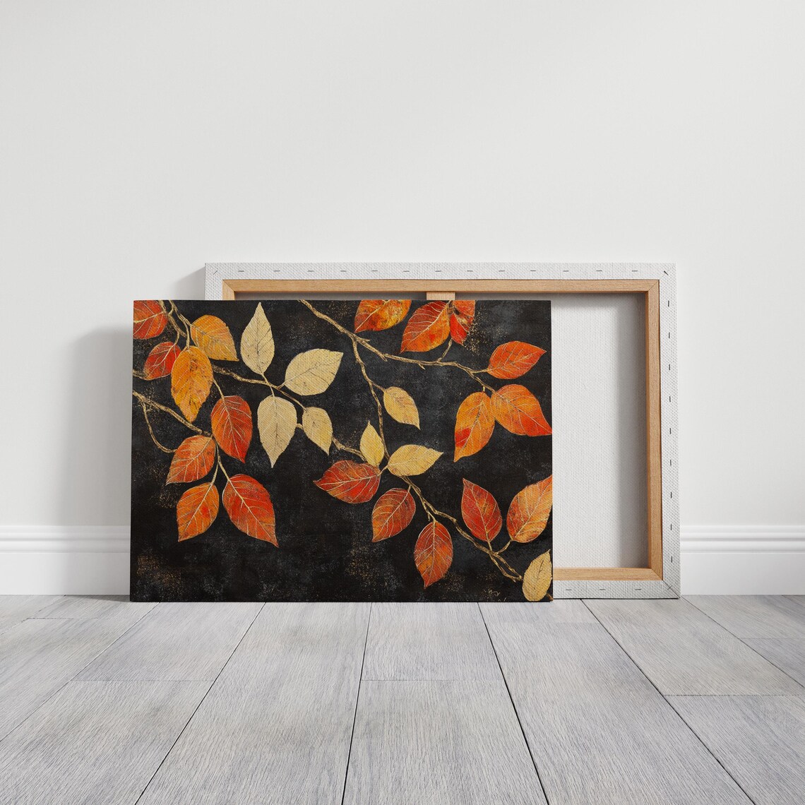 Autumn Leaves Branch Red And Gold Foliage On Dark Botanical Poster - Image 3