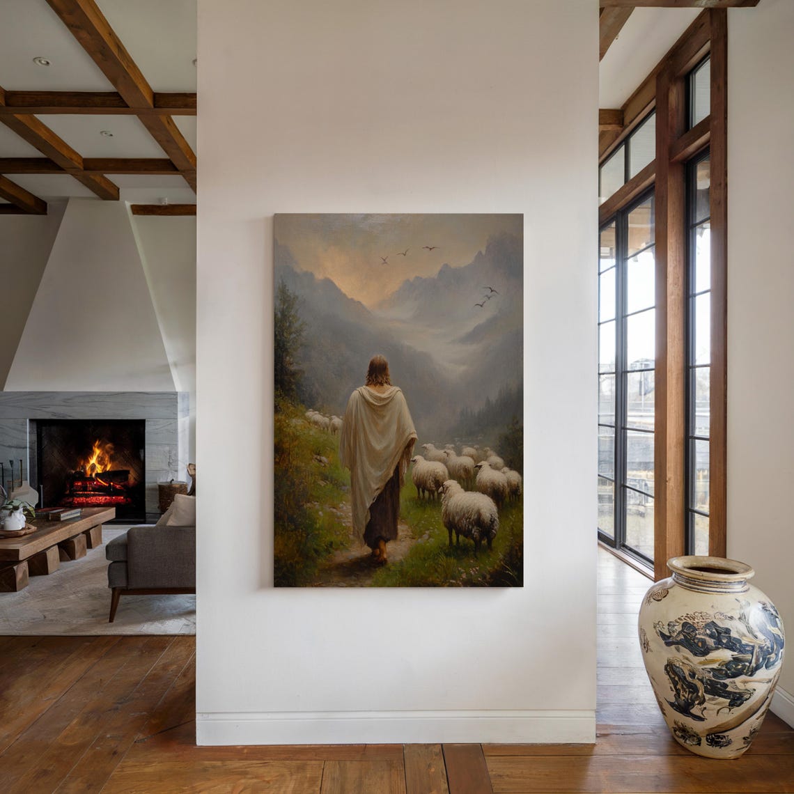 Jesus Leading Sheep Mountain Valley Good Shepherd Faith Poster - Image 4
