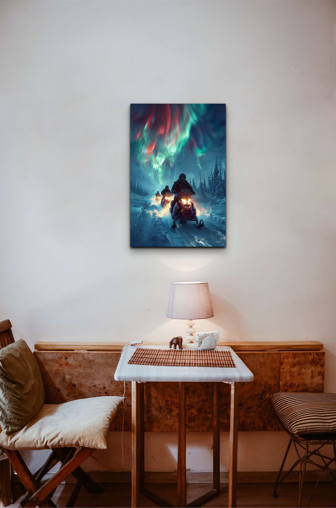 Snowmobile Group Night Ride Aurora Borealis Snowy Forest Poster - Image 6