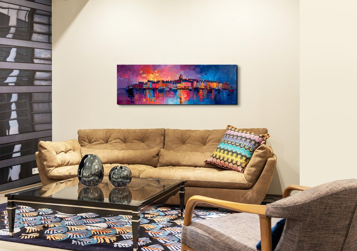 Coastal Fishing Village Glowing At Sunset Over Sparkling Harbor Poster - Image 3