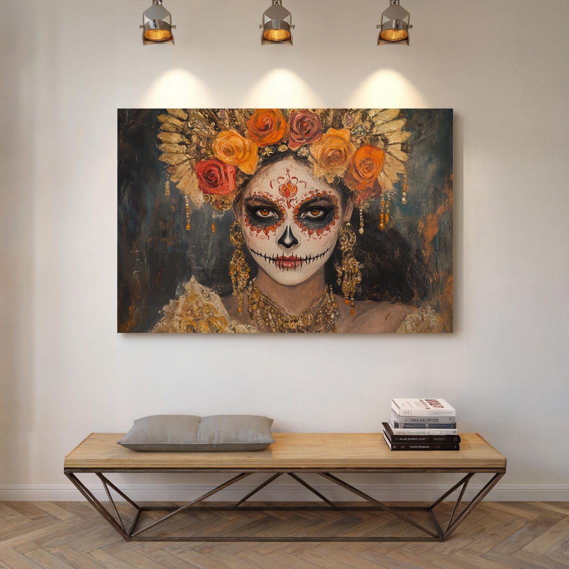 Dia De Los Muertos Rose Crown Sugar Skull Cultural Portrait Poster - Image 4