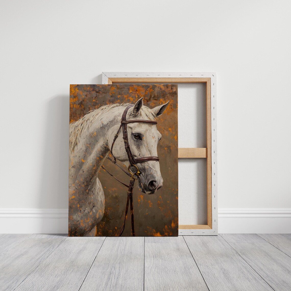 Elegant White Horse Head Portrait Rustic Oil Painting Animal Poster - Image 3
